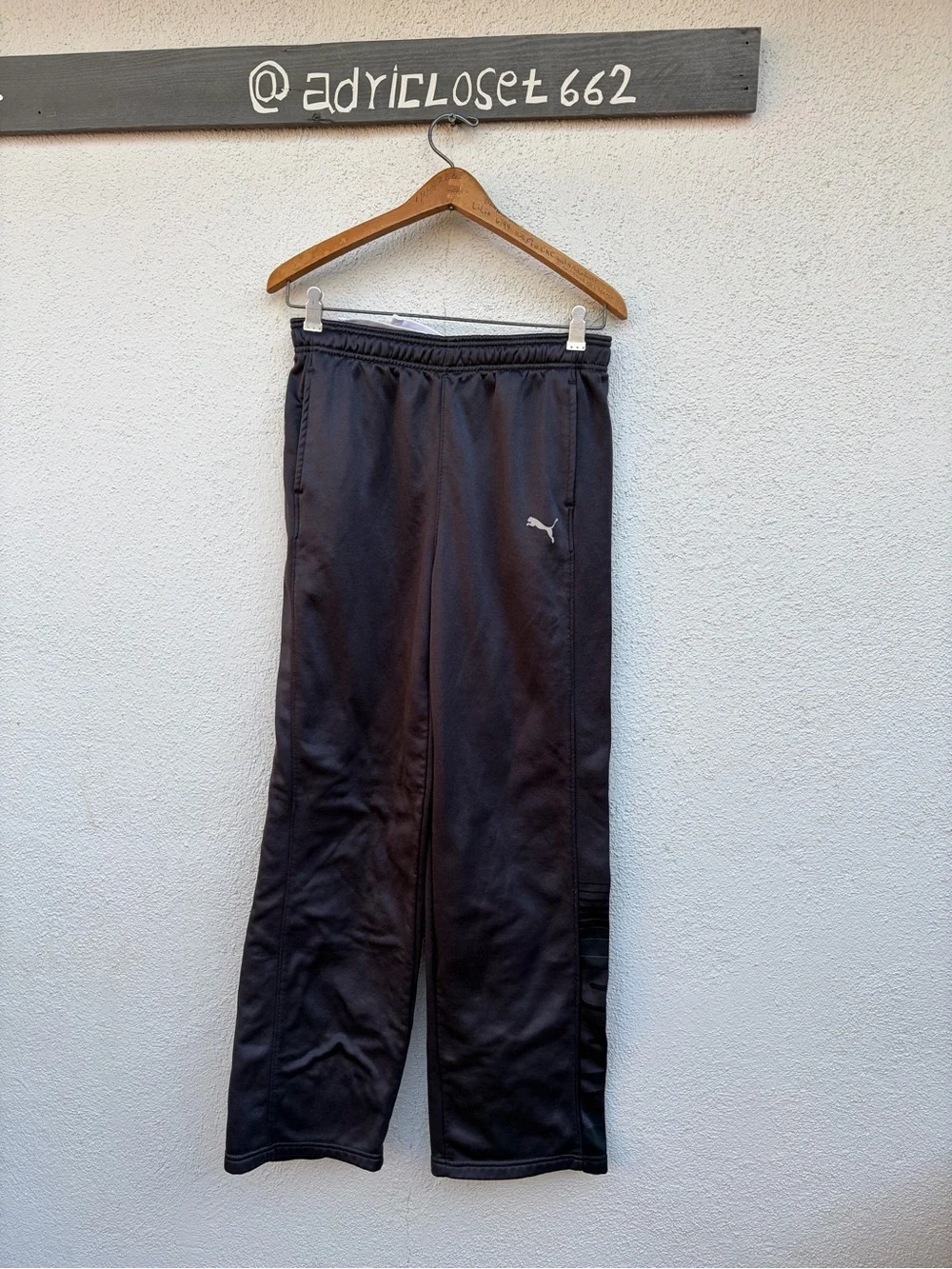 Puma Black Athletic Track Pants with Silver Logo  Kids Unisex Size XL - Picture 3 of 15